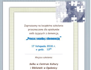 SZKOLENIE „PRACA Z OSOBĄ Z DEMENCJĄ”