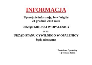 INFORMACJA BURMISTRZA OPALENICY