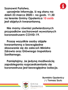 Komunikat nr 10 Burmistrza Opalenicy