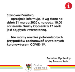 KOMUNIKAT NR 16 BURMISTRZA OPALENICY