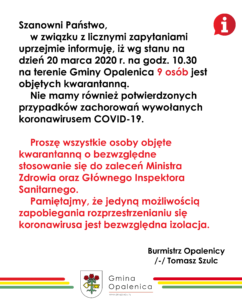 Komunikat nr 9 Burmistrza Opalenicy