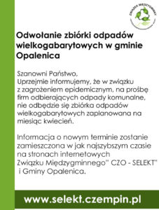 Odwołanie zbiórki odpadów wielkogabarytowych w gminie Opalenica