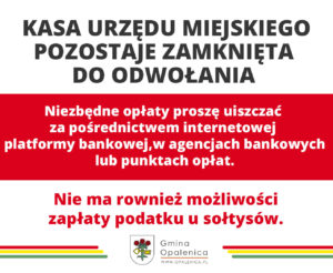 Kasa Urzędu Miejskiego pozostaje zamknięta