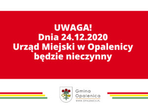 Zamiana godzin pracy Urzędu Miejskiego 24.12.2020