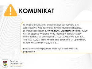 Komunikat dotyczący wyłączenia wody