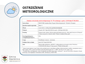 Zmiana ostrzeżenia meteorologicznego nr 70