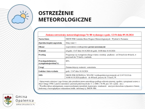 Zmiana ostrzeżenia meteorologicznego Nr 80 wydanego o godz. 12:54 dnia 09.10.2024